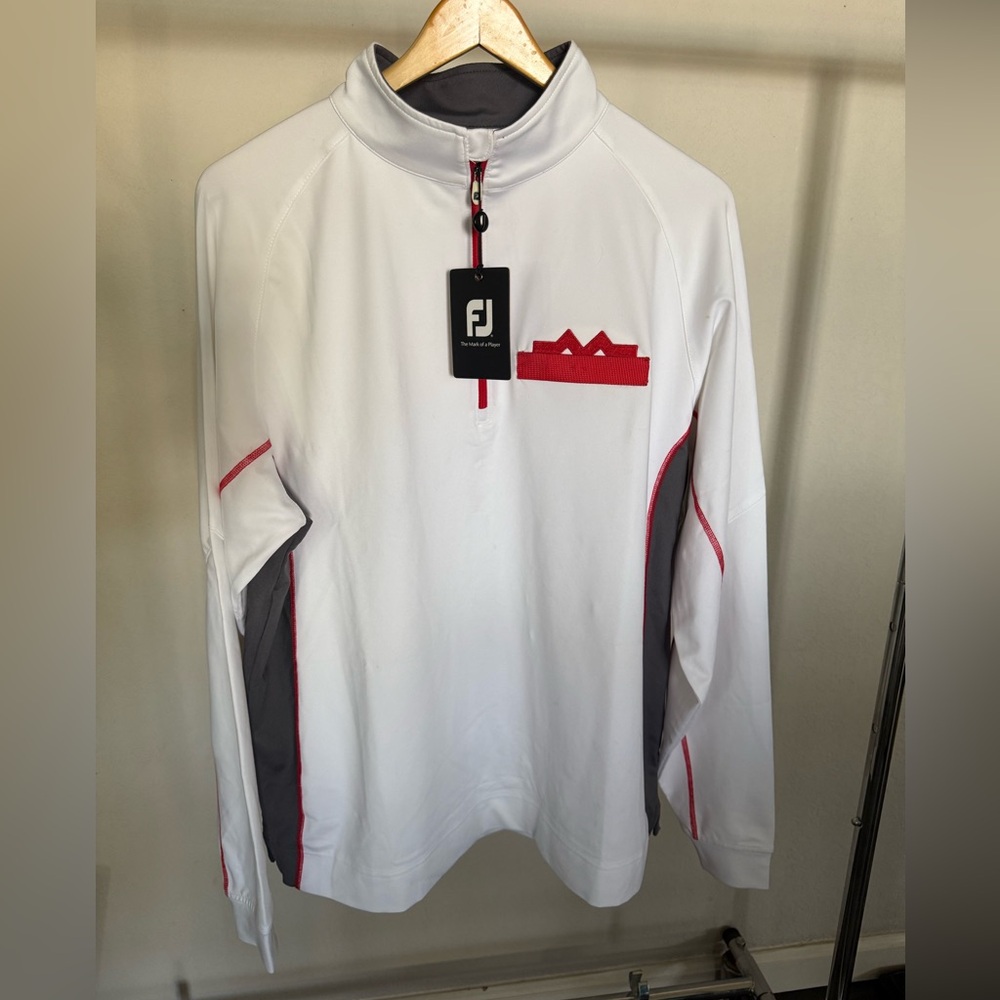 FootJoy White and Red Quarter-Zip Pullover